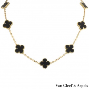 Van Cleef & Arpels Yellow Gold Onyx Vintage Alhambra Necklace VCARA42700
